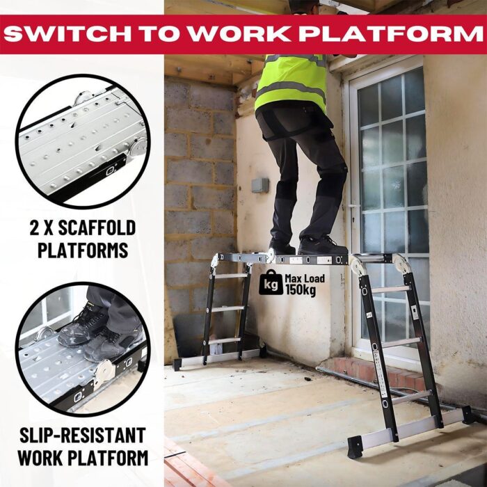 Excel 12 Tread Steel Multi-Purpose Combination Ladder with Platform - Image 4