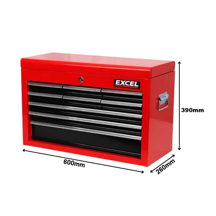 Excel 9 Drawers Portable Tool Chest Cabinet with Ball Bearing Slides Black and Red - Image 10