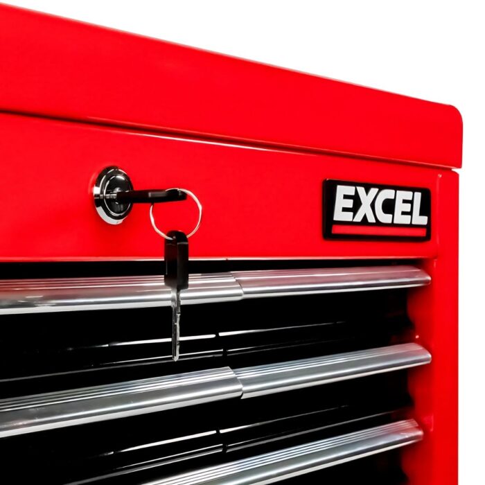 Excel 14 Drawers Tool Chest Storage Roller Cabinet Black and Red - Image 10