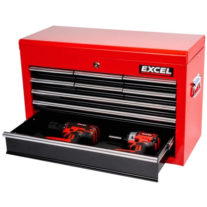 Excel 14 Drawers Tool Chest Storage Roller Cabinet Black and Red - Image 7