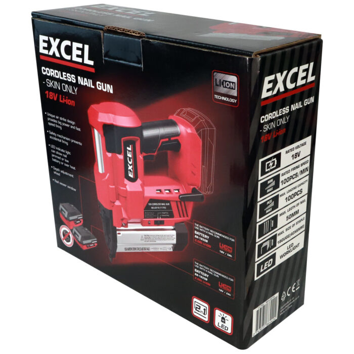 Excel 18V Cordless Second Fix Nailer with 1 x 2.0Ah Battery Charger & Bag - Image 8