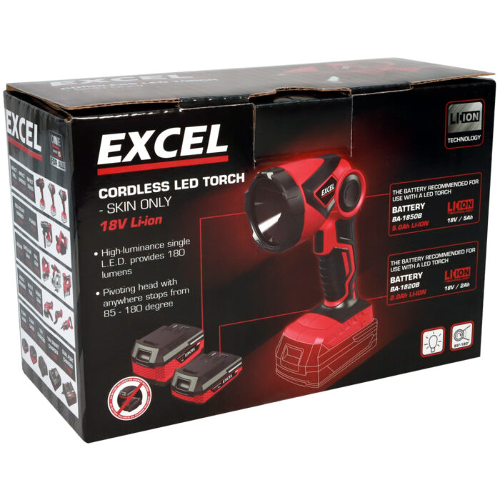 Excel 18V Cordless LED Flashlight Torch with 1 x 4.0Ah Battery & Charger - Image 11