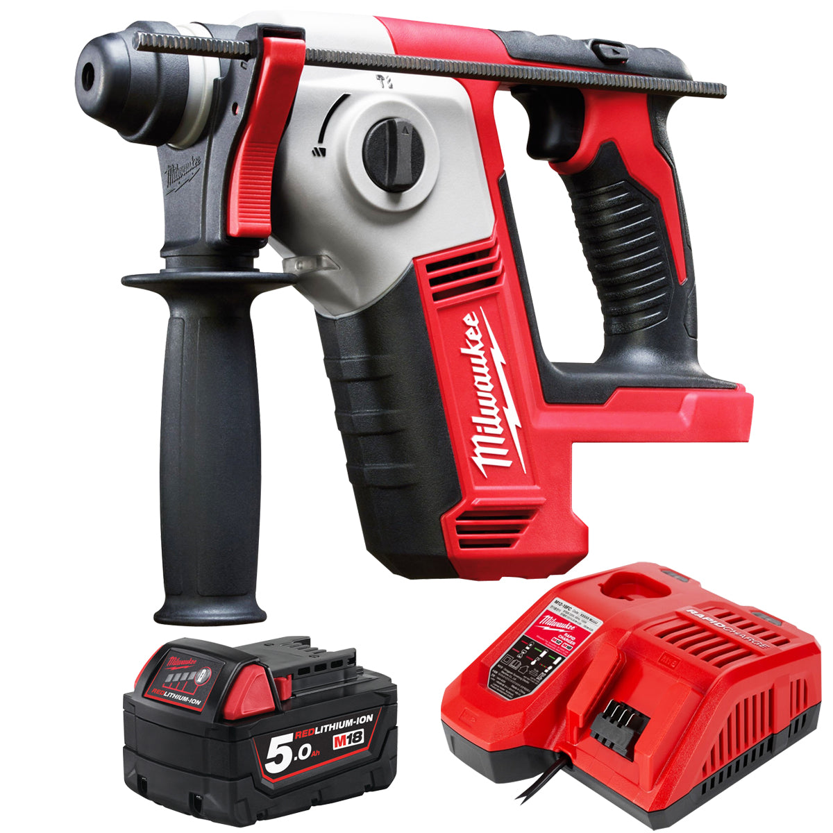 14917R Milwaukee M18BH-0 18V SDS 2 Mode Hammer Drill with 1 x 5.0Ah Battery & Charger - Image 1