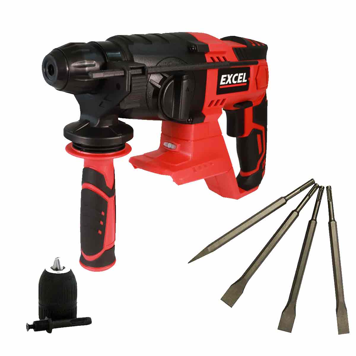 15303rt Excel 18V Cordless SDS-Plus Rotary Hammer Drill with Chuck & Chisel Set 4 Piece - Image 1