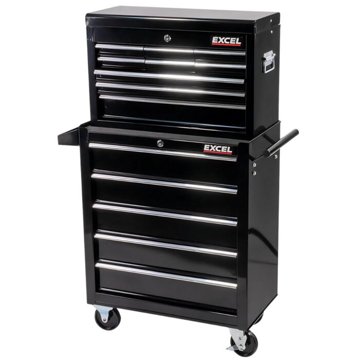 Excel 14 Drawers Tool Chest Storage Roller Cabinet Black - Image 2