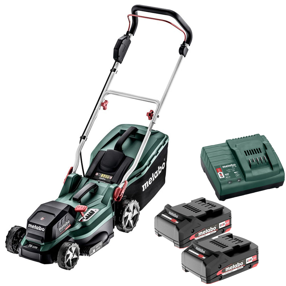 18815 Metabo RM 36-18 LTX BL 36 36V Brushless Lawn Mower with 2 x 2.0Ah Battery & Charger - Image 1