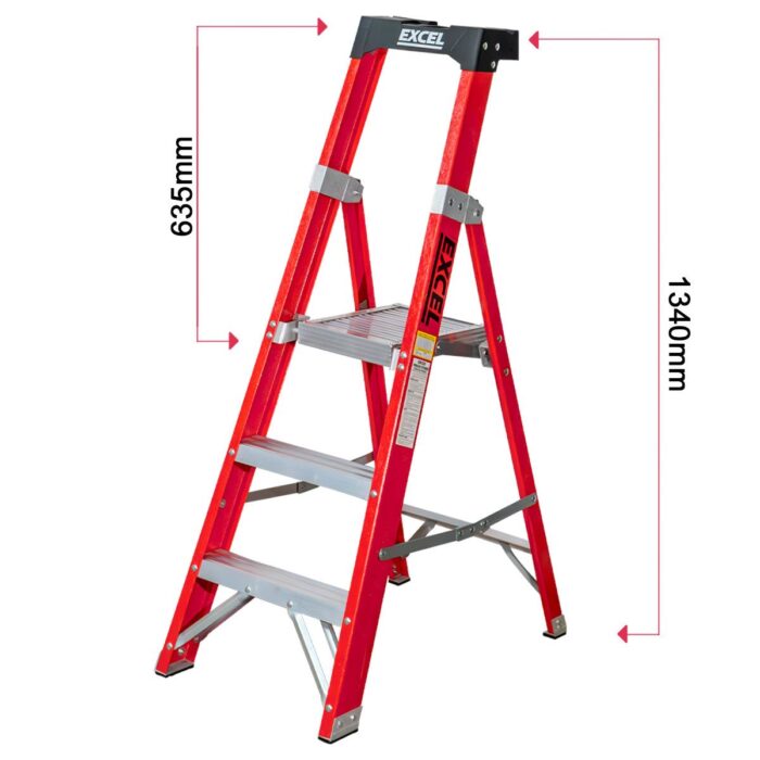 Excel Electricians Fibreglass Platform Step Ladder 3 Tread 1.34m EN131 - Image 2
