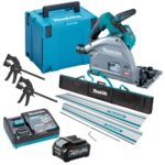 Makita SP001GZ03KIT5 40V Brushless Plunge Saw with 2 x Guide Rail, Connector, Clamp Set & 1 x 4.0Ah Battery Charger