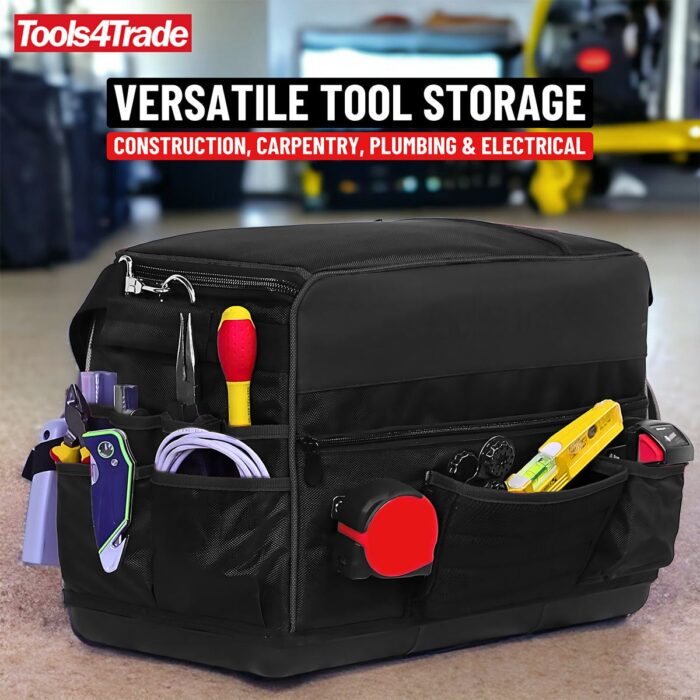 Tools4Trade 20" (50cm) Heavy-Duty Tool Bag with Multi-Pockets & Hard Base - Black - Image 5