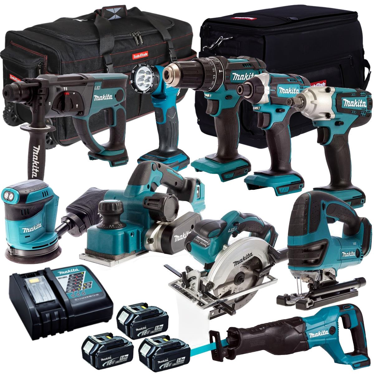21ab3989-9613-4134-a3ac-f383ccc5cdd4 Makita DLX1010PT 18V LXT 10 Piece Cordless Power Tool Kit with 3 x 5.0Ah Batteries - Image 1
