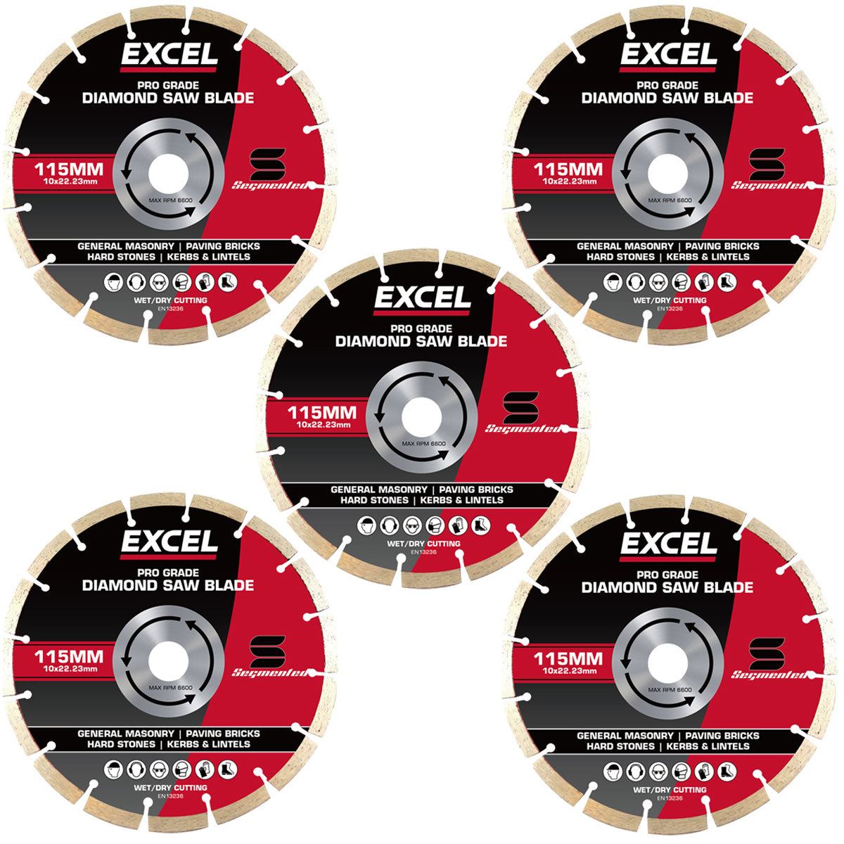 225979f6-2abe-470a-8cfe-0a6cd801a37c Excel 115mm Diamond Blade Pro Grade Segmented Pack of 5 - Image 1