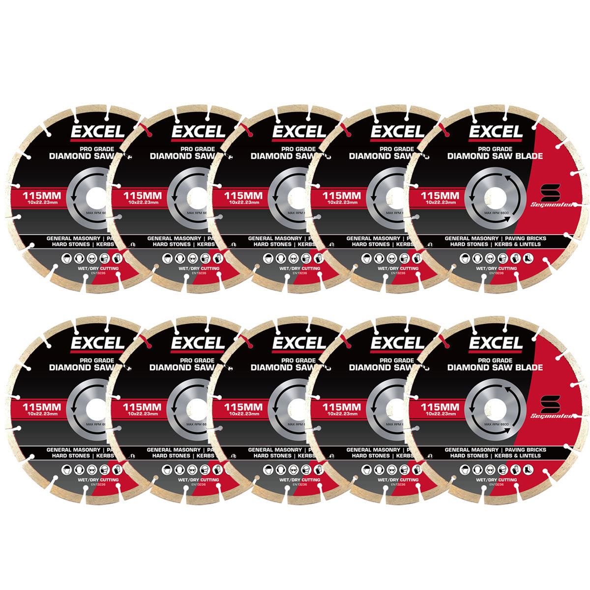 233f7125-6d7e-48b0-940c-d607b965aa42 Excel 115mm Diamond Blade Pro Grade Segmented Pack of 10 - Image 1