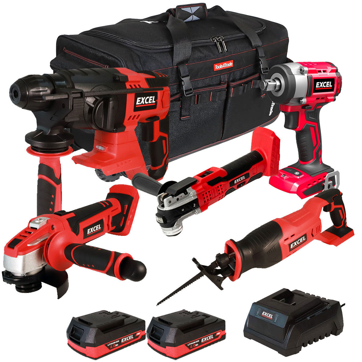 29329 Excel 18V Cordless 5 Piece Tool Kit with 2 x 2.0Ah Batteries & Charger in Bag EXLKIT-29329 - Image 1