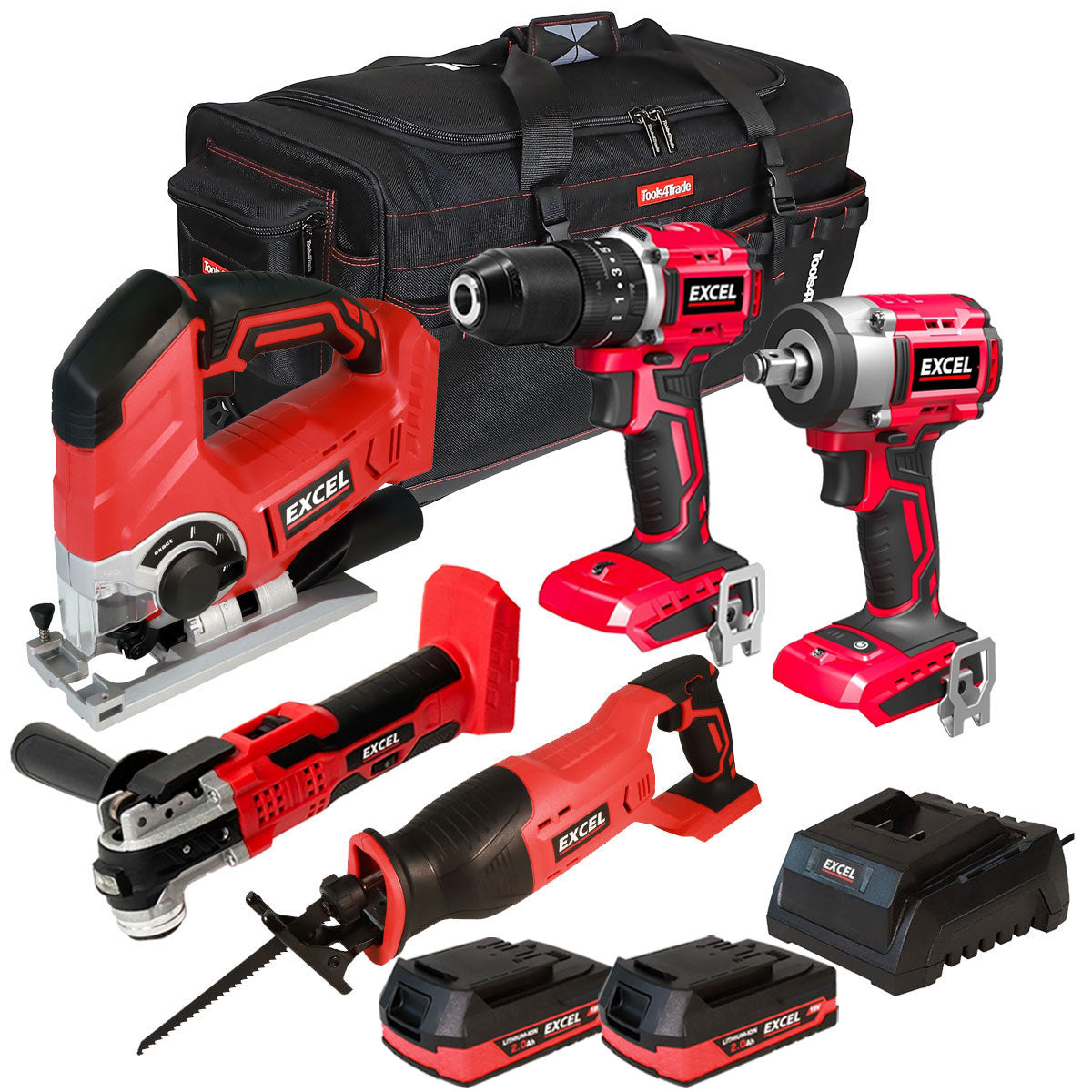 29330 Excel 18V Cordless 5 Piece Tool Kit with 2 x 2.0Ah Batteries & Charger in Bag EXLKIT-29330 - Image 1