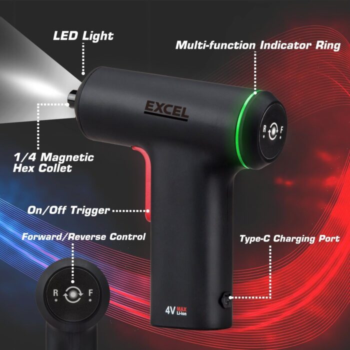 Excel Cordless Electric Screwdriver with 24 Piece 25mm Bits In Plastic Box - Image 5