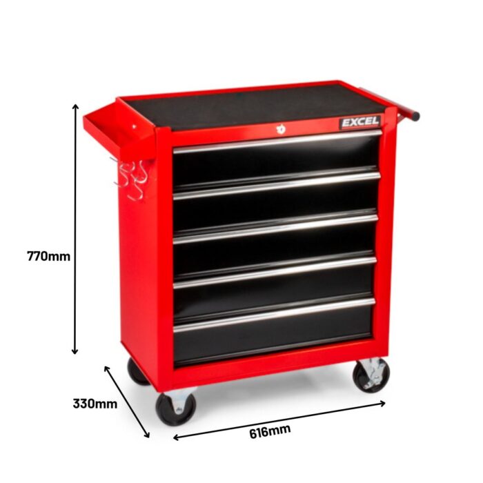 Excel 14 Drawers Tool Chest Storage Roller Cabinet Black and Red - Image 12