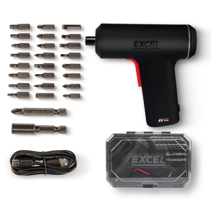 Excel Cordless Electric Screwdriver with 24 Piece 25mm Bits In Plastic Box - Image 2