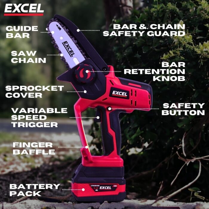 Excel 18V Cordless Mini Chain Saw with 2 x 5.0Ah Battery & Charger - Image 8