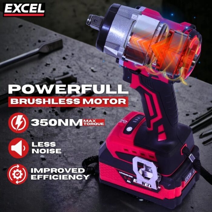 Excel 18V Cordless Brushless 1/2'' Impact Wrench with 1 x 2.0Ah Battery & Charger - Image 4