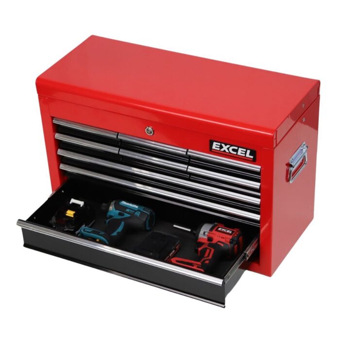 Excel 9 Drawers Portable Tool Chest Cabinet with Ball Bearing Slides Black and Red - Image 7