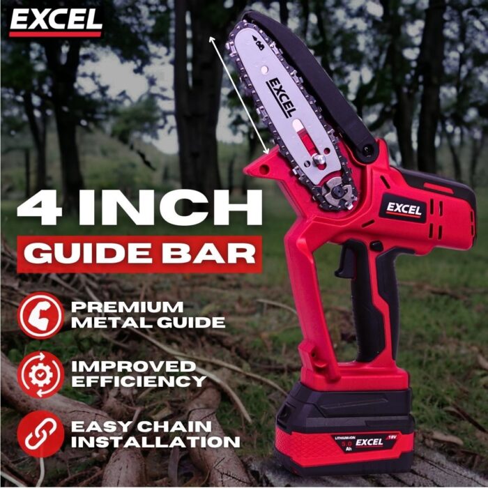 Excel 18V Cordless Mini Chain Saw with 1 x 2.0Ah Battery & Charger - Image 2