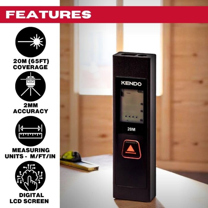 Kendo 20m Laser Measure – Compact Digital Distance Meter, ±2mm Accuracy, One-Button, IP54, Pocket Size - Image 2