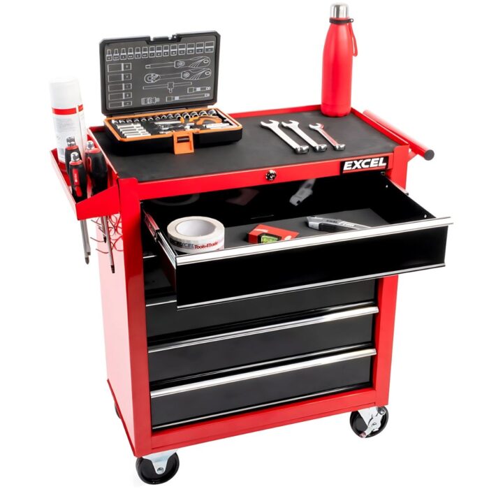 Excel 14 Drawers Tool Chest Storage Roller Cabinet Black and Red - Image 3