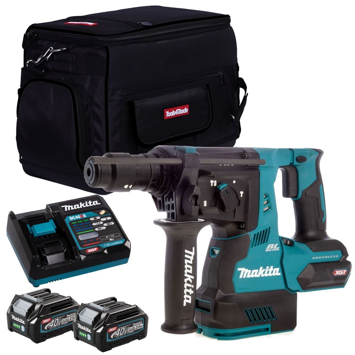 4c973182-e882-4f45-bb45-102953220454 Makita HR003GZ 40V Brushless SDS+ Rotary Hammer Drill with 2 x 2.5Ah Battery Charger & Bag - Image 1