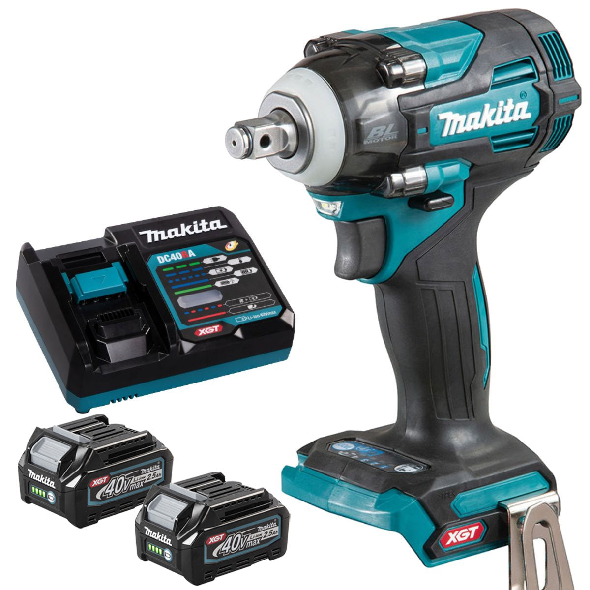 5056533421626 Makita TW004GZ 40V Brushless 1/2" Impact Wrench with 2 x 2.5Ah Battery & Charger - Image 1