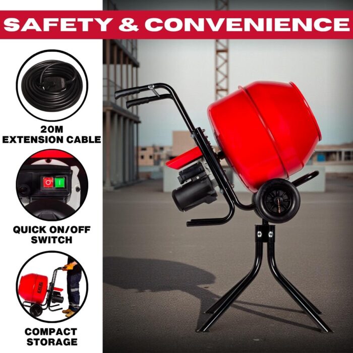 Excel 134L Portable Cement Mixer 240V/370W with Wheels - Image 5