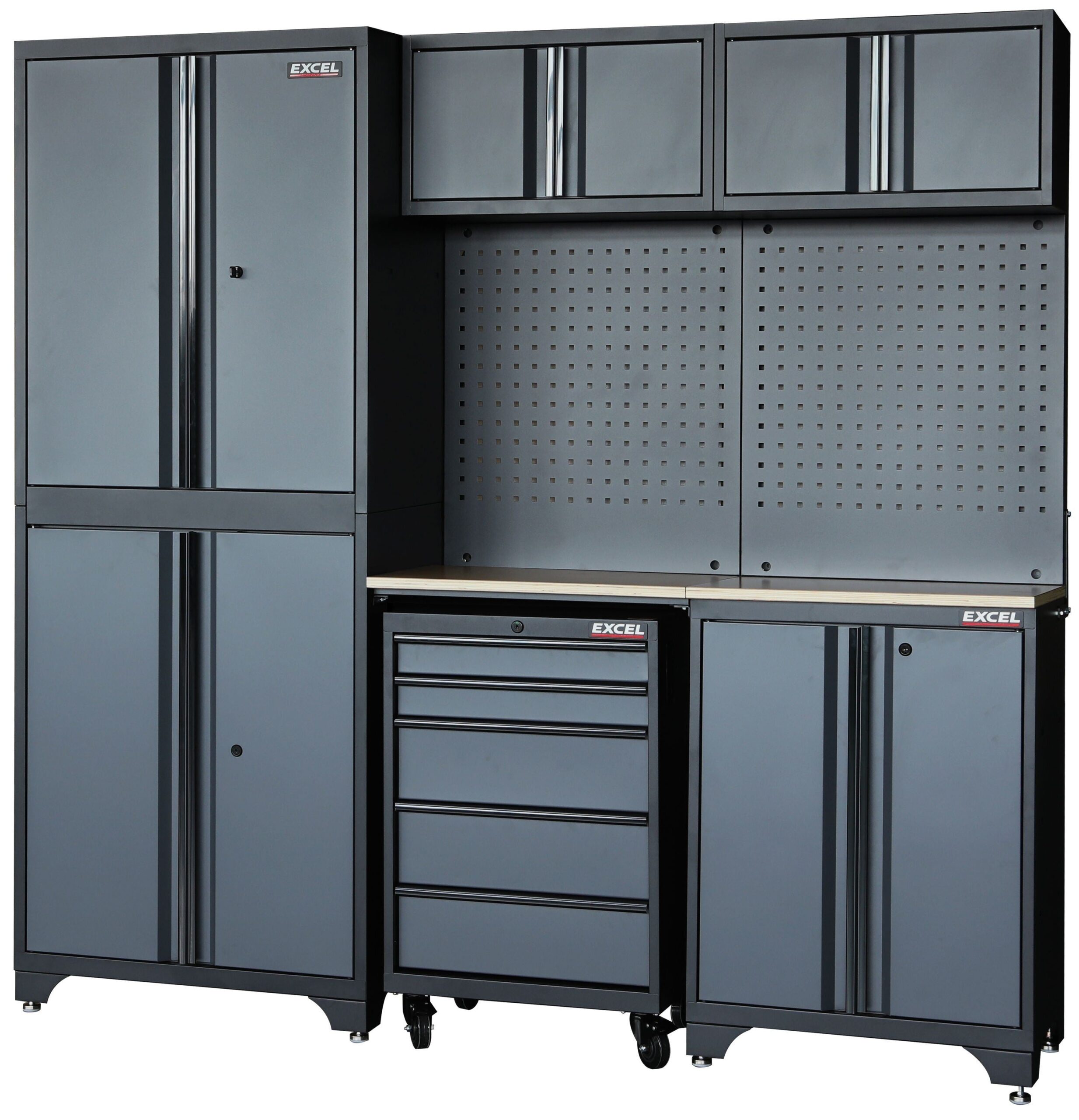 5caccb4f-e59b-4c5d-b4df-a6b3b38bbb41 Excel 7-Piece Garage Storage Cabinet System with Worktop - Image 1