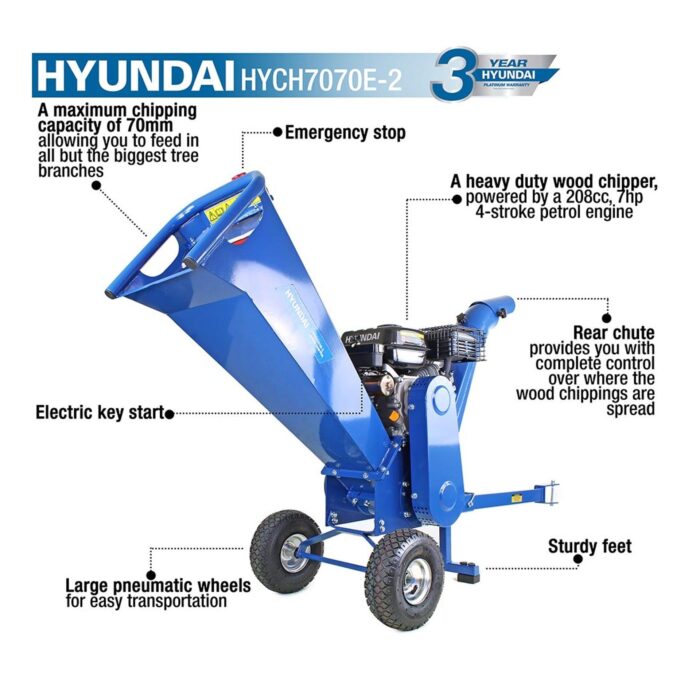 Hyundai HYCH7070E-2 212cc 70mm Petrol Wood Chipper 7hp Electric Start 4-Stroke - Image 9
