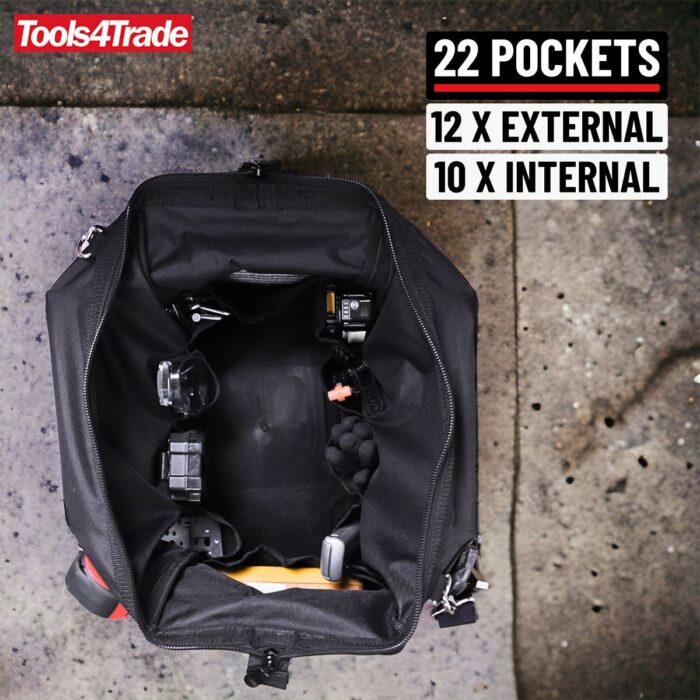 Tools4Trade 18" (45cm) Tool Bag with Multi-Pockets & Hard Base - Black - Image 6