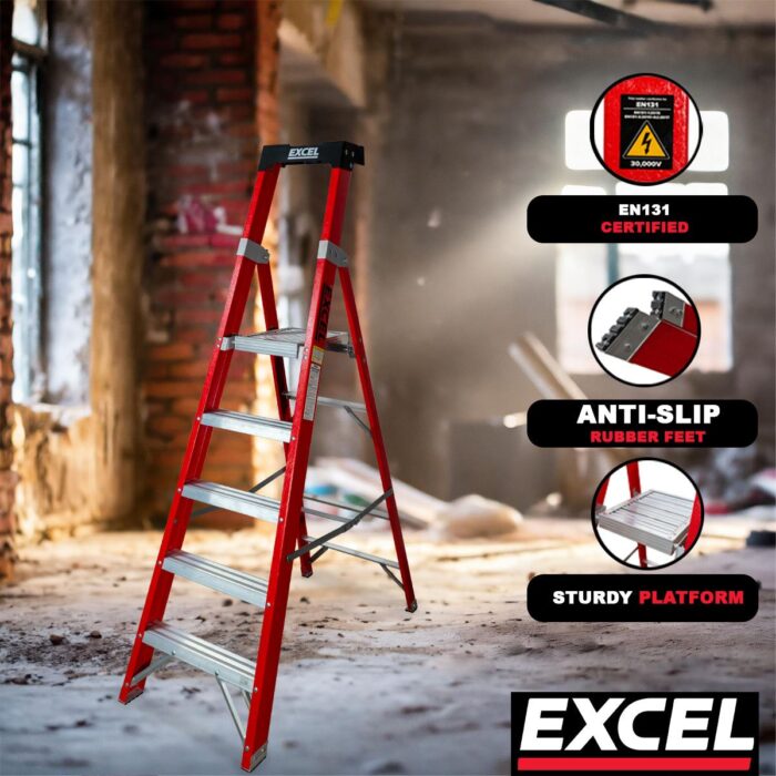 Excel Electricians Fibreglass Platform Step Ladder 5 Tread 1.81m EN131 - Image 10