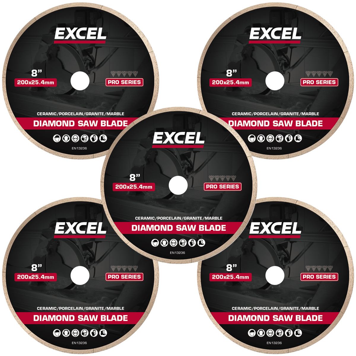 60c99b89-23d6-45f1-8b6a-69fb88ccb917 Excel 200mm Diamond Cutting Saw Blade Hot Press Continuous Pro Series Pack of 5 - Image 1