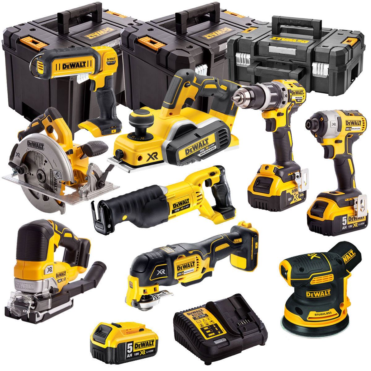 619fea01-c491-4e06-9872-a9882f2d0c50 Dewalt DEWKIT91 18V Cordless 9 Piece Kit with 3 x 5.0Ah Batteries & Charger in Case - Image 1