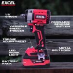 Excel 18V Twin Pack Impact Wrench & Grease Gun with 2 x 4.0Ah Battery Charger & Bag - Image 3