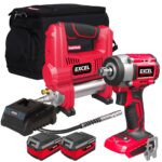 Excel 18V Twin Pack Impact Wrench & Grease Gun with 2 x 4.0Ah Battery Charger & Bag