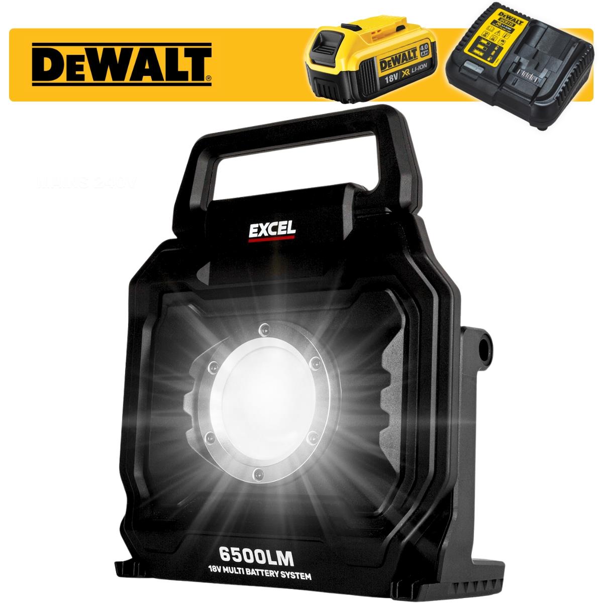 65527d57-1fd9-4c8d-9073-197c53ec76d5 Excel 18V/240V LED Work Light 6500 Lumens with Dewalt 1 x 4.0Ah Battery & Charger - Image 1