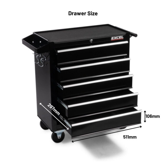 Excel 14 Drawers Tool Chest Storage Roller Cabinet Black - Image 12