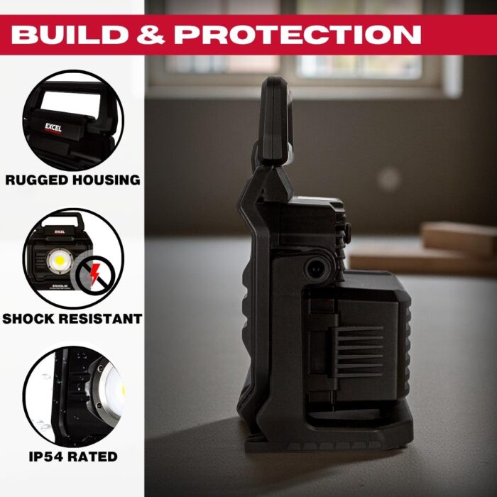 Excel 18V/240V LED Work Light 6500 Lumens with Dewalt 1 x 4.0Ah Battery & Charger - Image 8
