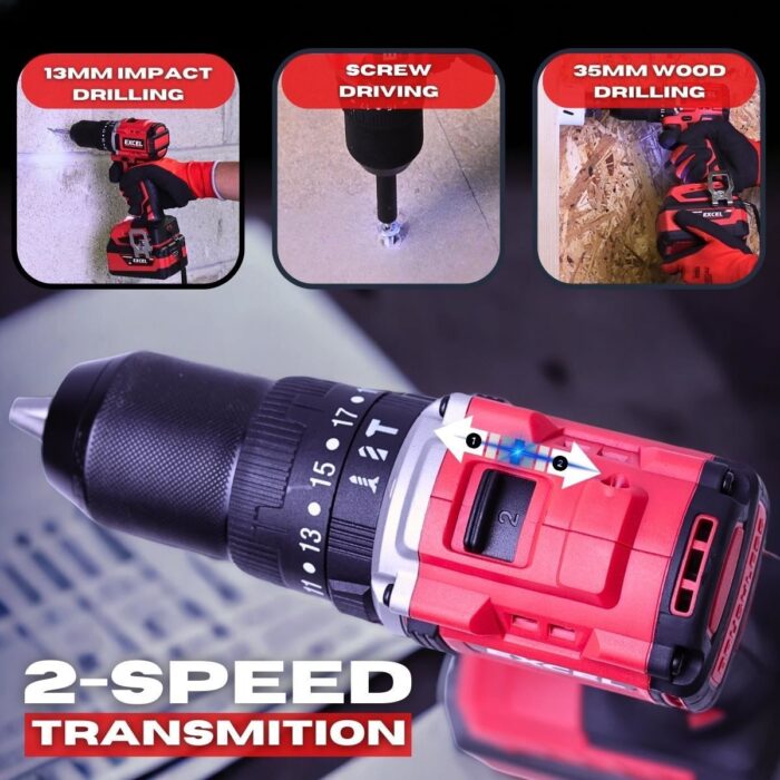 Excel 18V Brushless Twin Pack Impact Driver & Combi Drill with 2 x 4.0Ah Battery & Charger - Image 5