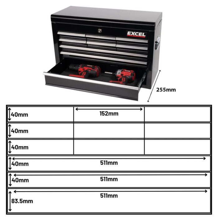 Excel 14 Drawers Tool Chest Storage Roller Cabinet Black - Image 13