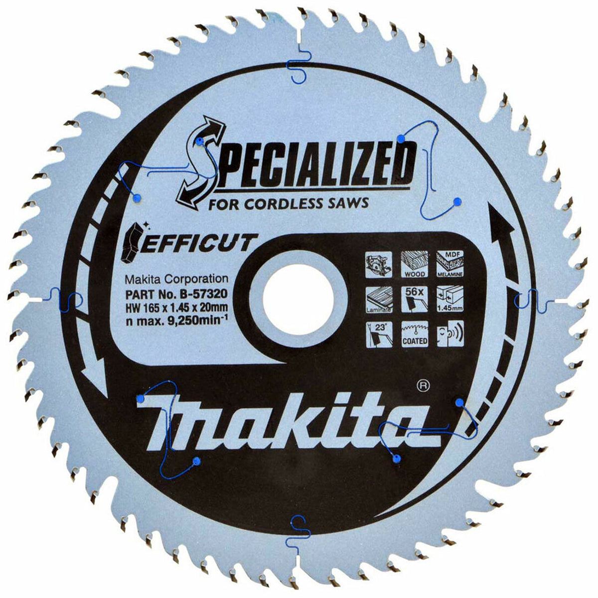 79443470-16c8-4e20-9eac-9a3aee9babdf Makita 165mm 56T Plunge Saw Blade Efficut B-57336 - Image 1