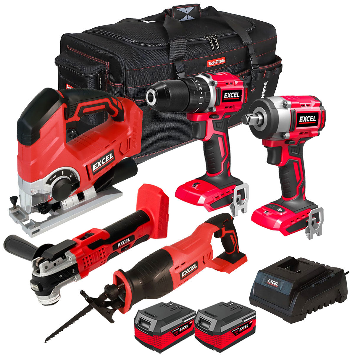 8257JS Excel 18V Cordless 5 Piece Tool Kit with 2 x 4.0Ah Batteries & Charger in Bag EXL5171 - Image 1