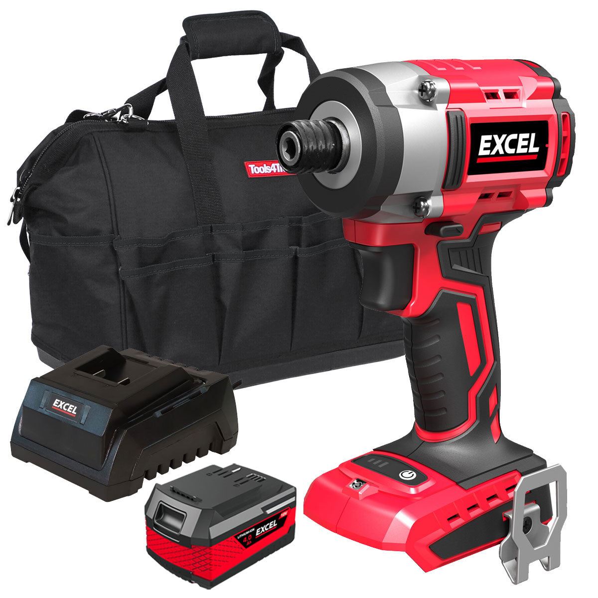 860825ca-930e-4d6d-a135-46369a3fda03 Excel 18V Cordless Brushless Impact Driver with 1 x 4.0Ah Battery Charger & Bag - Image 1