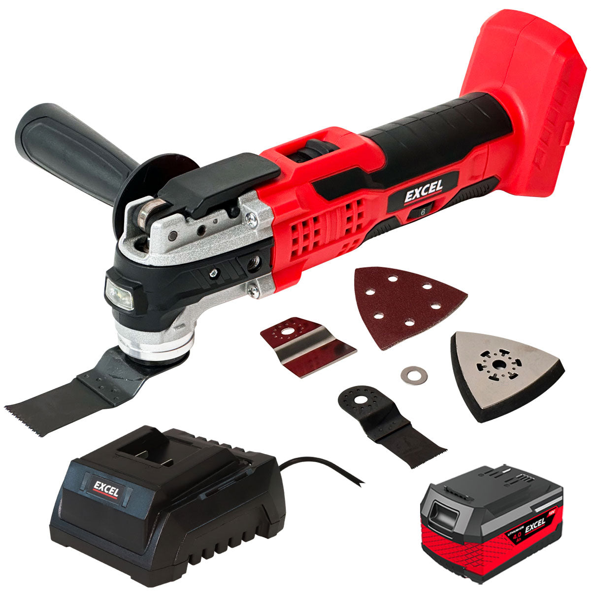 8906763520392 Excel 18V Oscillating Multi Tool with 1 x 4.0Ah Battery Charger - Image 1