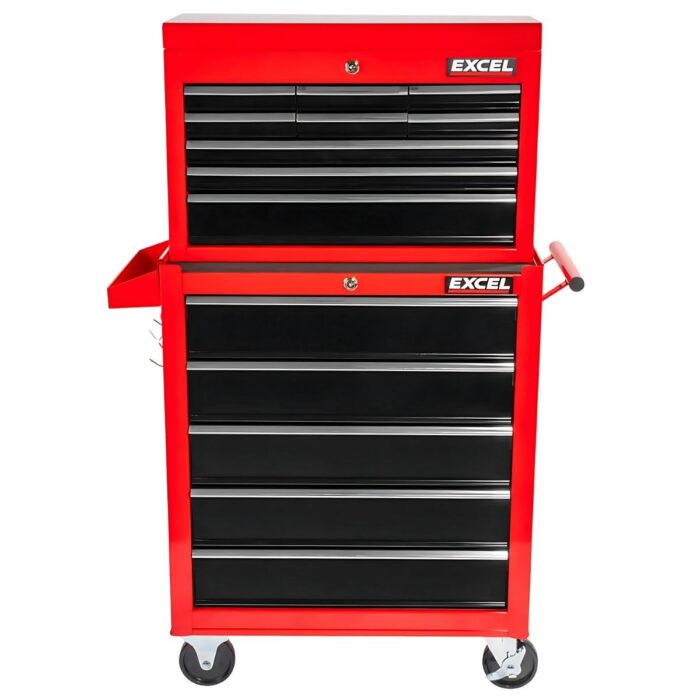 Excel 14 Drawers Tool Chest Storage Roller Cabinet Black and Red - Image 2