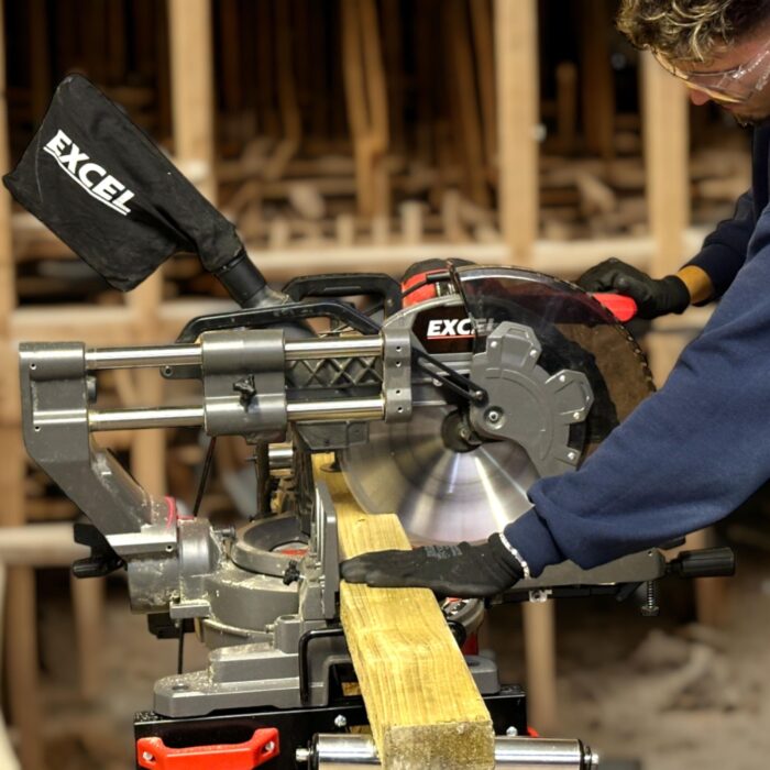 Excel 12" 305mm Sliding Mitre Saw Double Bevel 1800W/240V with Laser & Universal Wheel Stand - Image 6