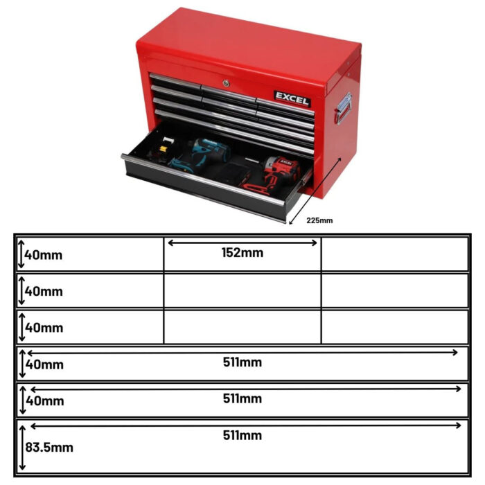 Excel 14 Drawers Tool Chest Storage Roller Cabinet Black and Red - Image 14